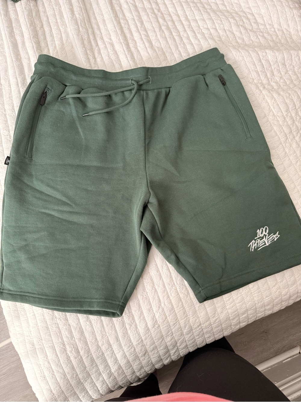 Men's Forest Green Athletic Fleece Shorts with Drawstring